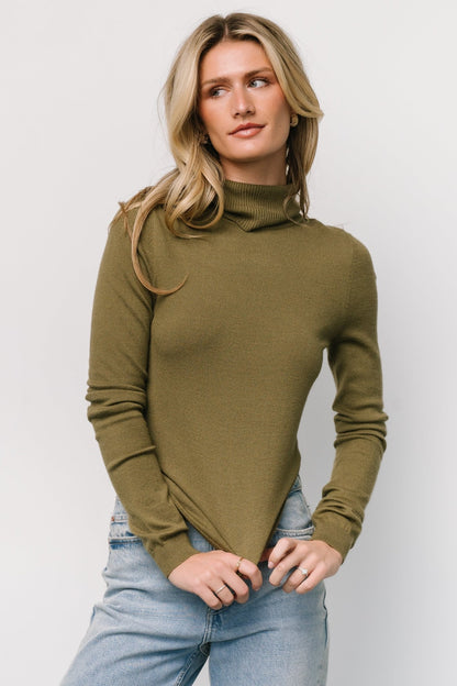 Lorelai Turtleneck Sweater Top | Olive - Baltic Born