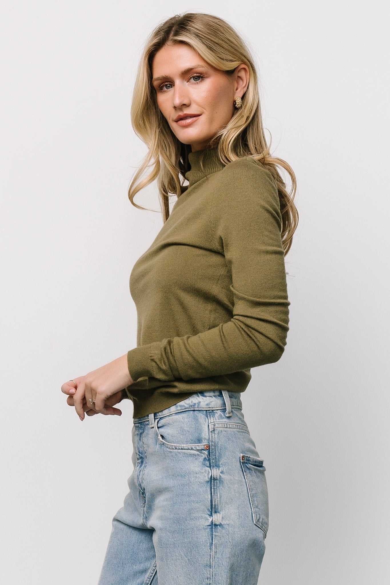 Lorelai Turtleneck Sweater Top | Olive - Baltic Born