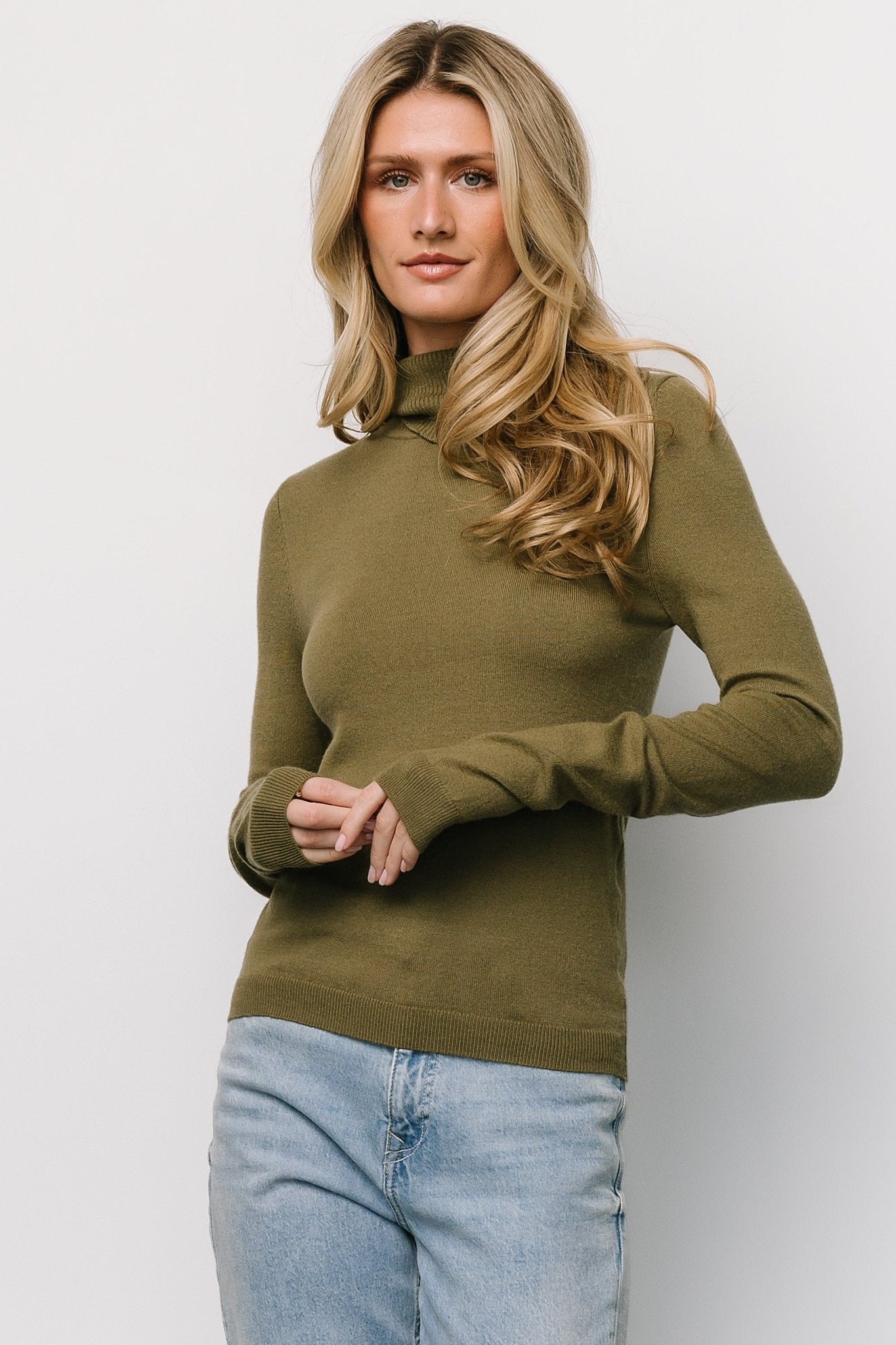 Lorelai Turtleneck Sweater Top | Olive - Baltic Born