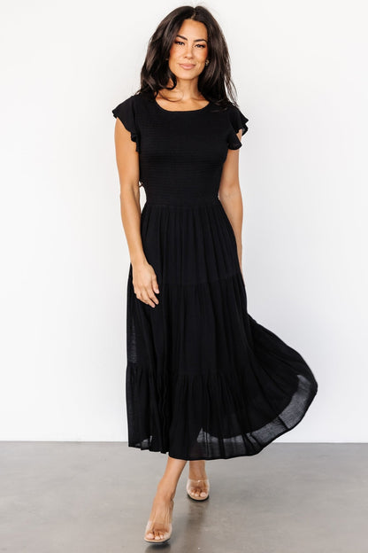 Loretta Smocked Midi Dress | Black - Baltic Born