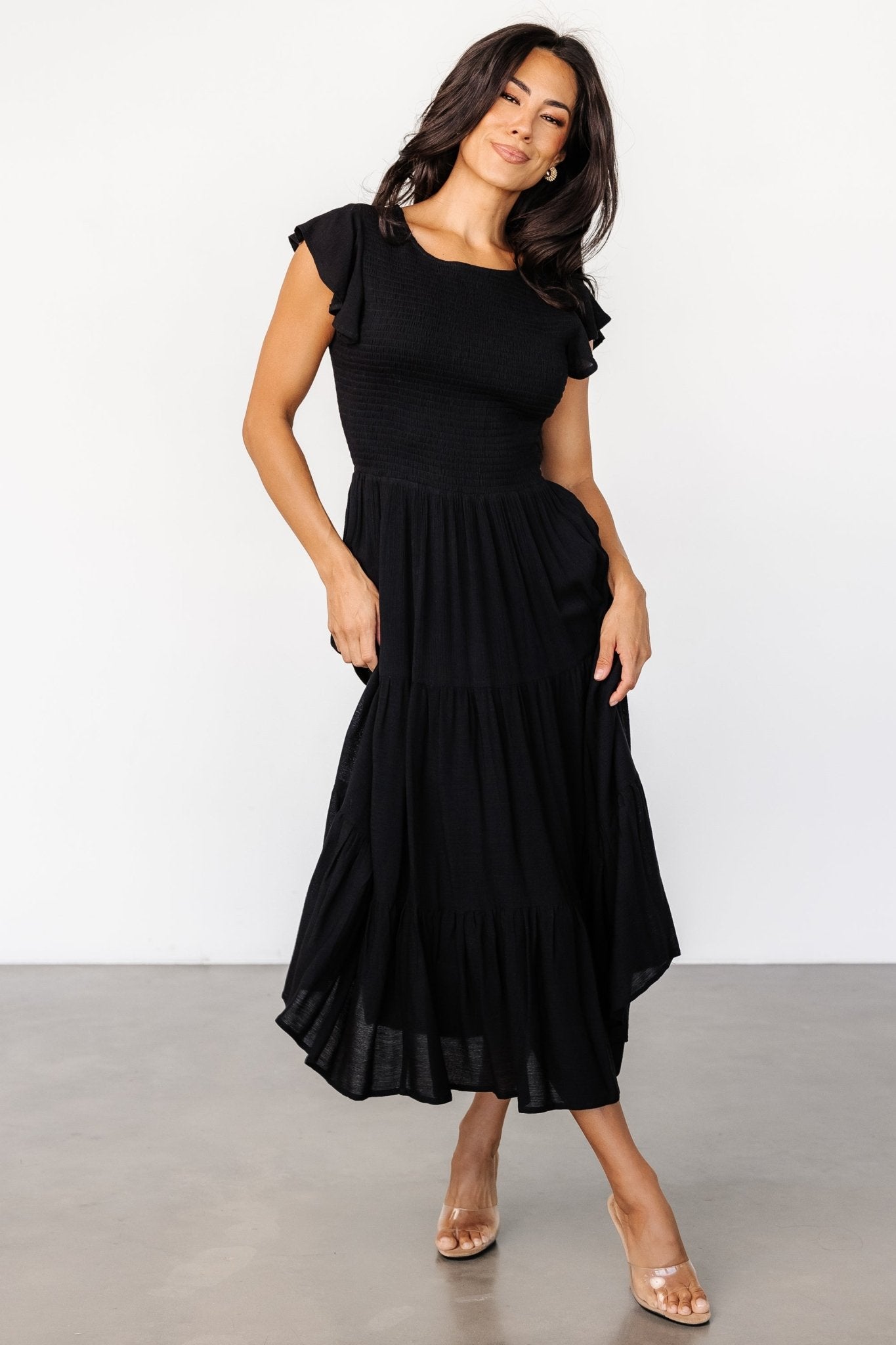 Loretta Smocked Midi Dress | Black - Baltic Born