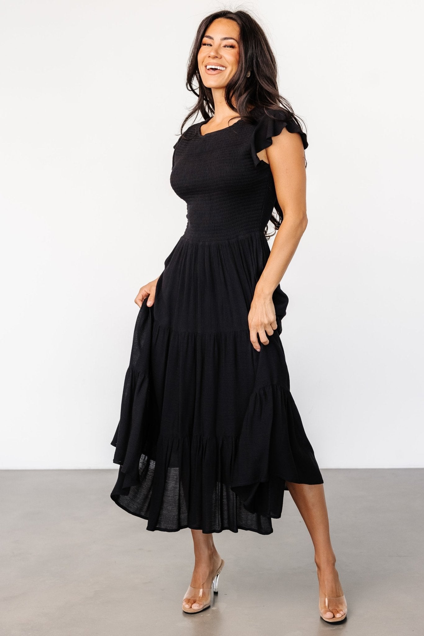 Loretta Smocked Midi Dress | Black - Baltic Born