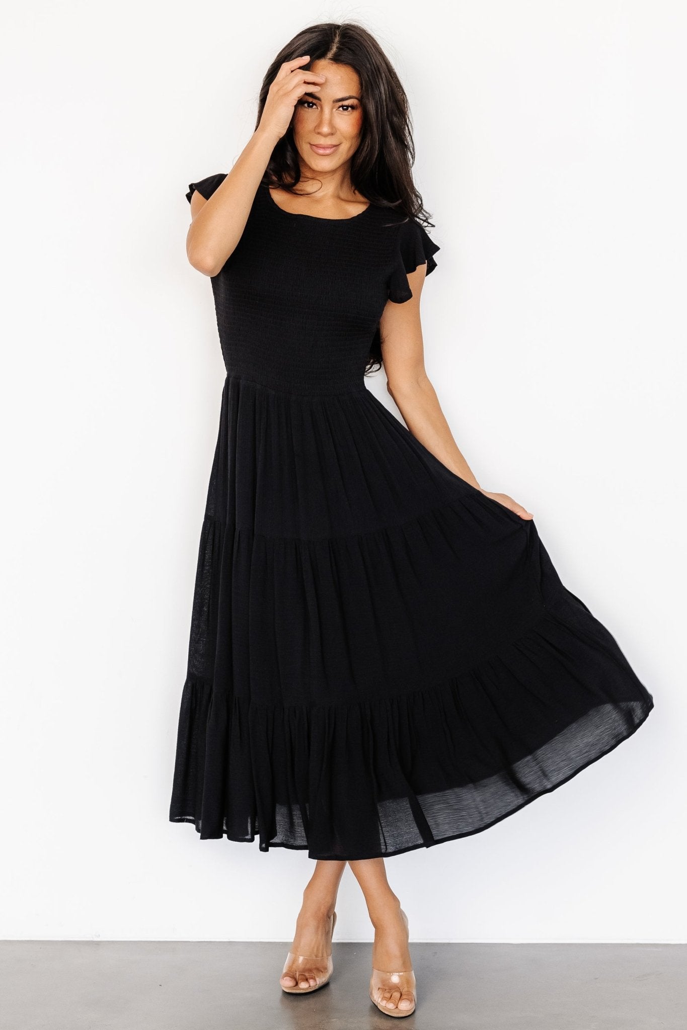 Loretta Smocked Midi Dress | Black - Baltic Born