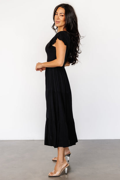 Loretta Smocked Midi Dress | Black - Baltic Born