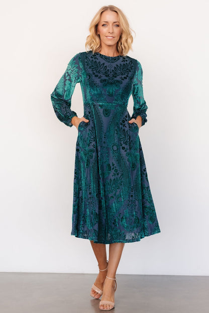 Lorielle Velvet Midi Dress | Emerald Print - Baltic Born