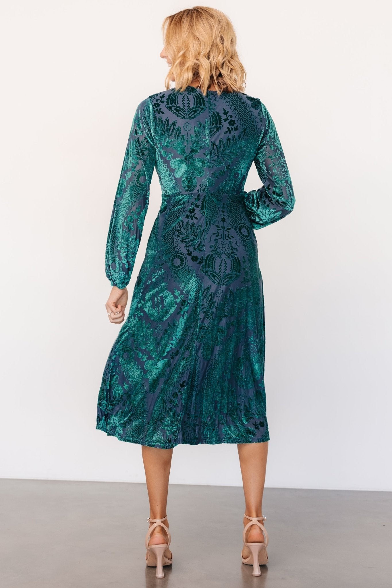 Lorielle Velvet Midi Dress | Emerald Print - Baltic Born