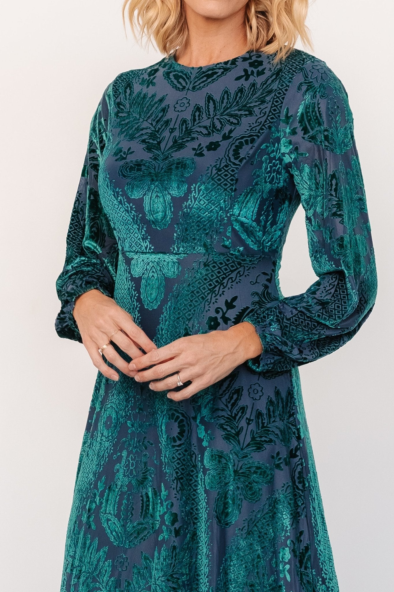 Lorielle Velvet Midi Dress | Emerald Print - Baltic Born