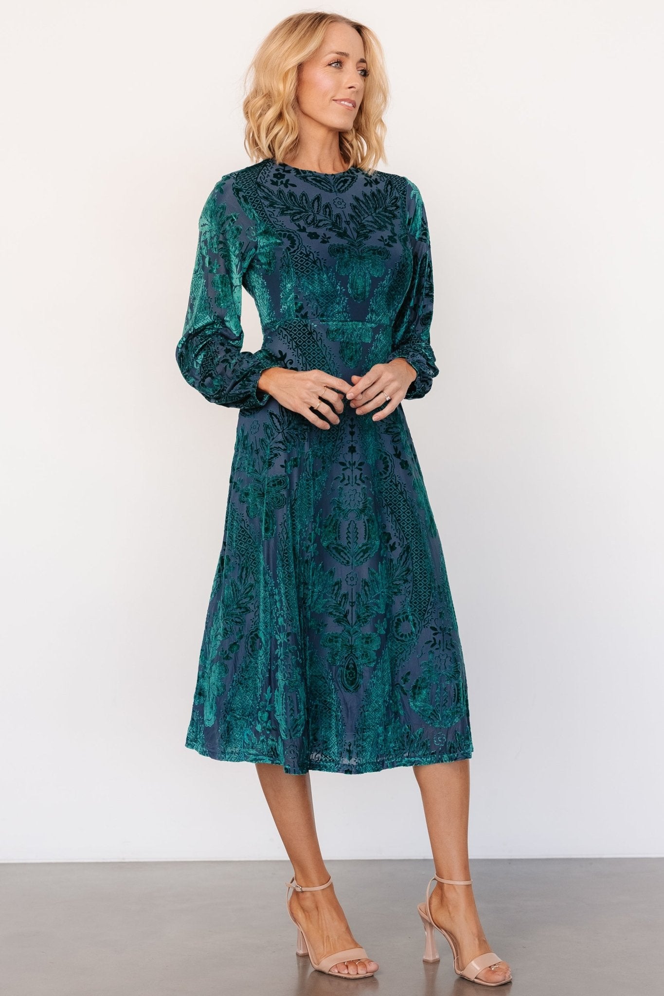 Lorielle Velvet Midi Dress | Emerald Print - Baltic Born