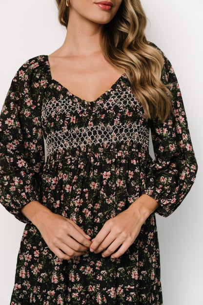 Louisa Smocked Maxi Dress | Black Floral - Baltic Born