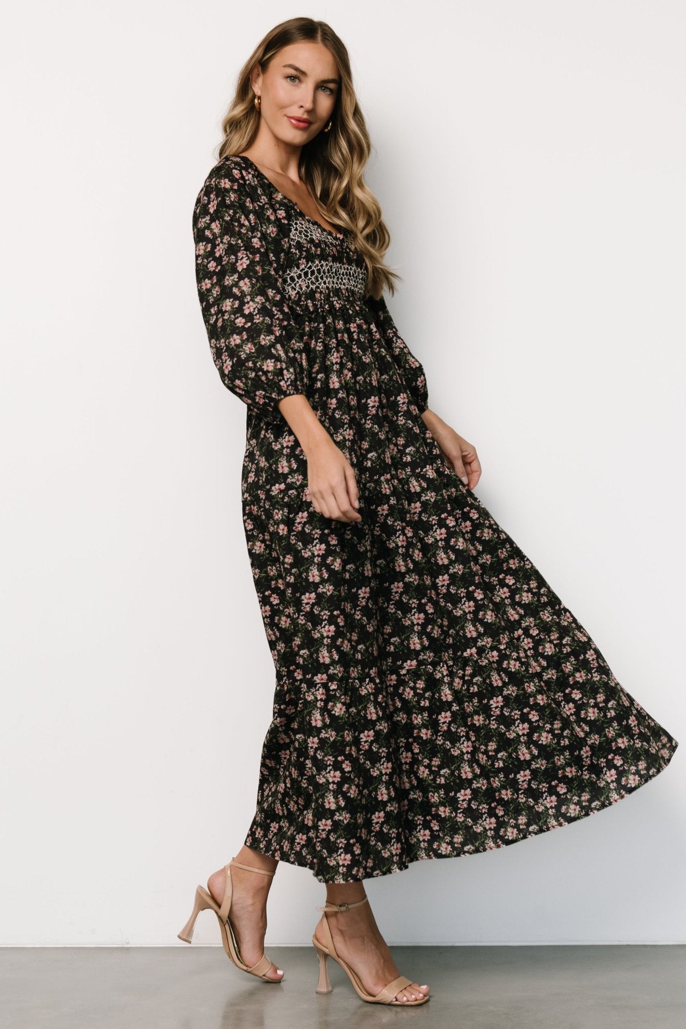 Louisa Smocked Maxi Dress | Black Floral - Baltic Born