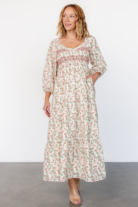 Louisa Smocked Maxi Dress | Cream Floral - Baltic Born