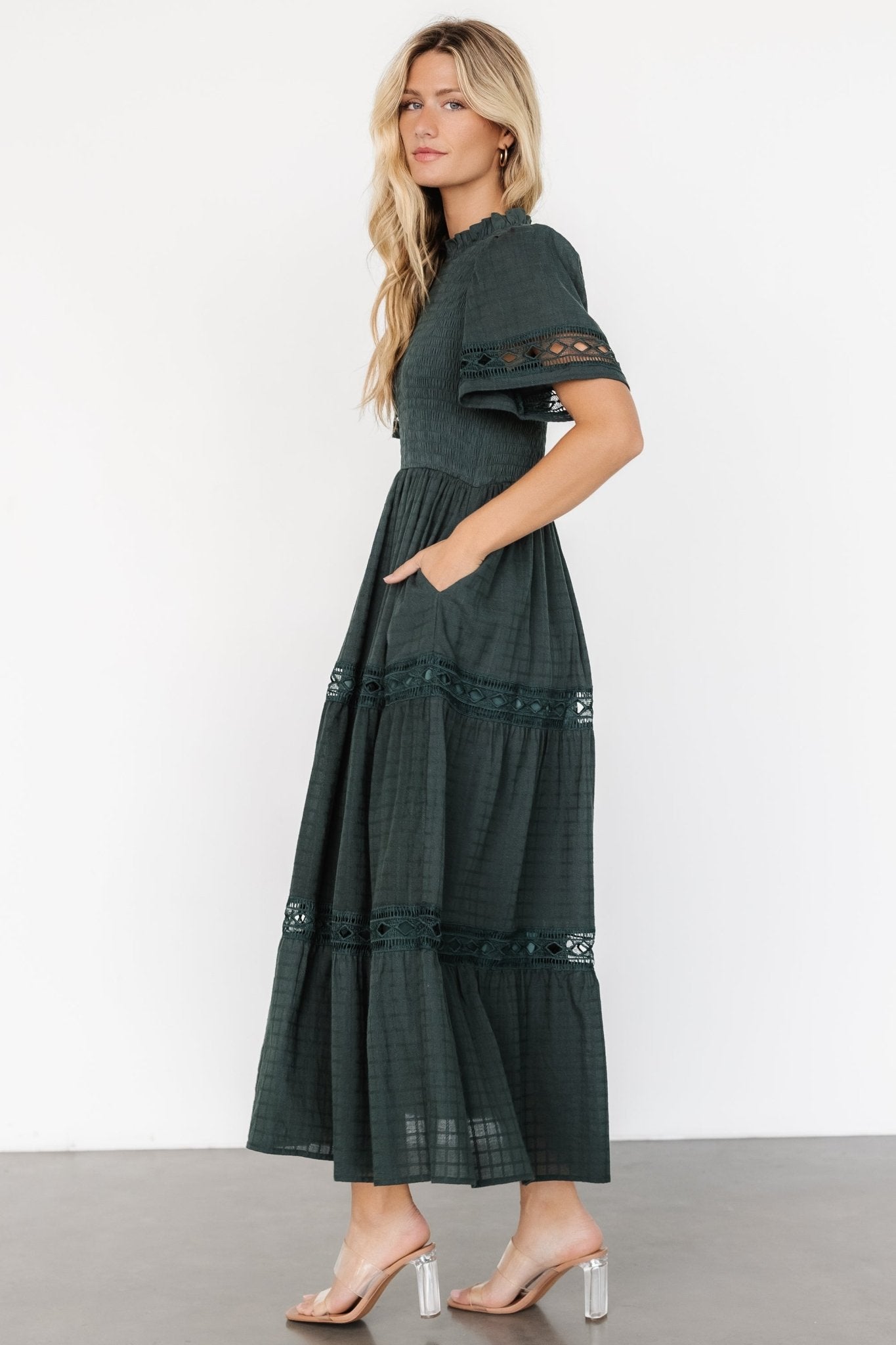 Loveland Geo Lace Maxi Dress | Dark Green - Baltic Born