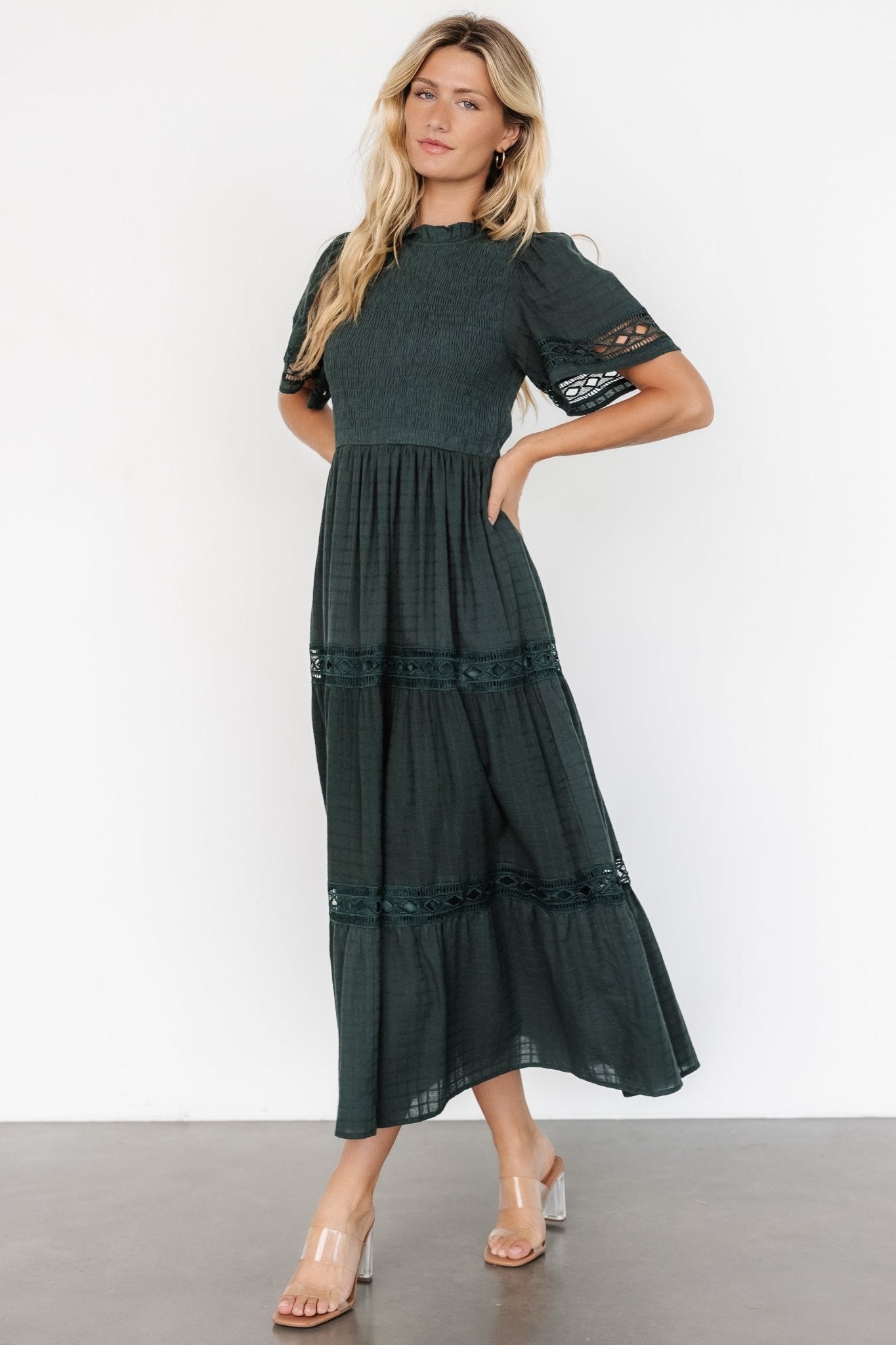 Loveland Geo Lace Maxi Dress | Dark Green - Baltic Born