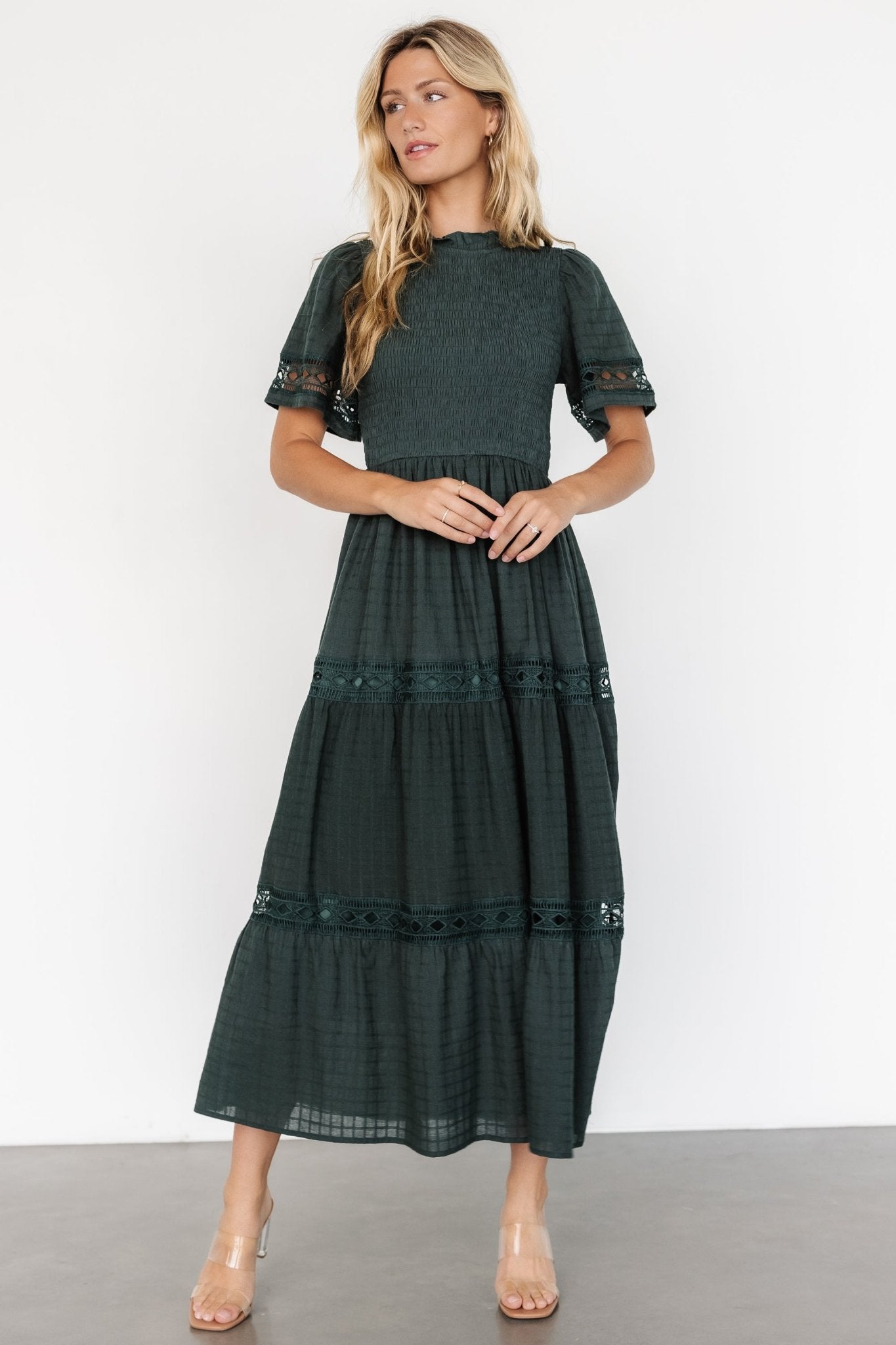 Loveland Geo Lace Maxi Dress | Dark Green - Baltic Born