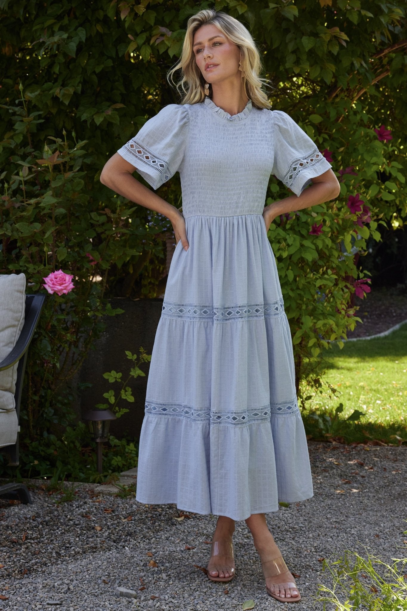 Loveland Geo Lace Maxi Dress | Light Blue - Baltic Born