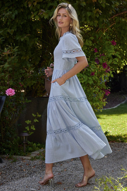 Loveland Geo Lace Maxi Dress | Light Blue - Baltic Born