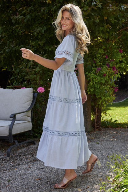 Loveland Geo Lace Maxi Dress | Light Blue - Baltic Born