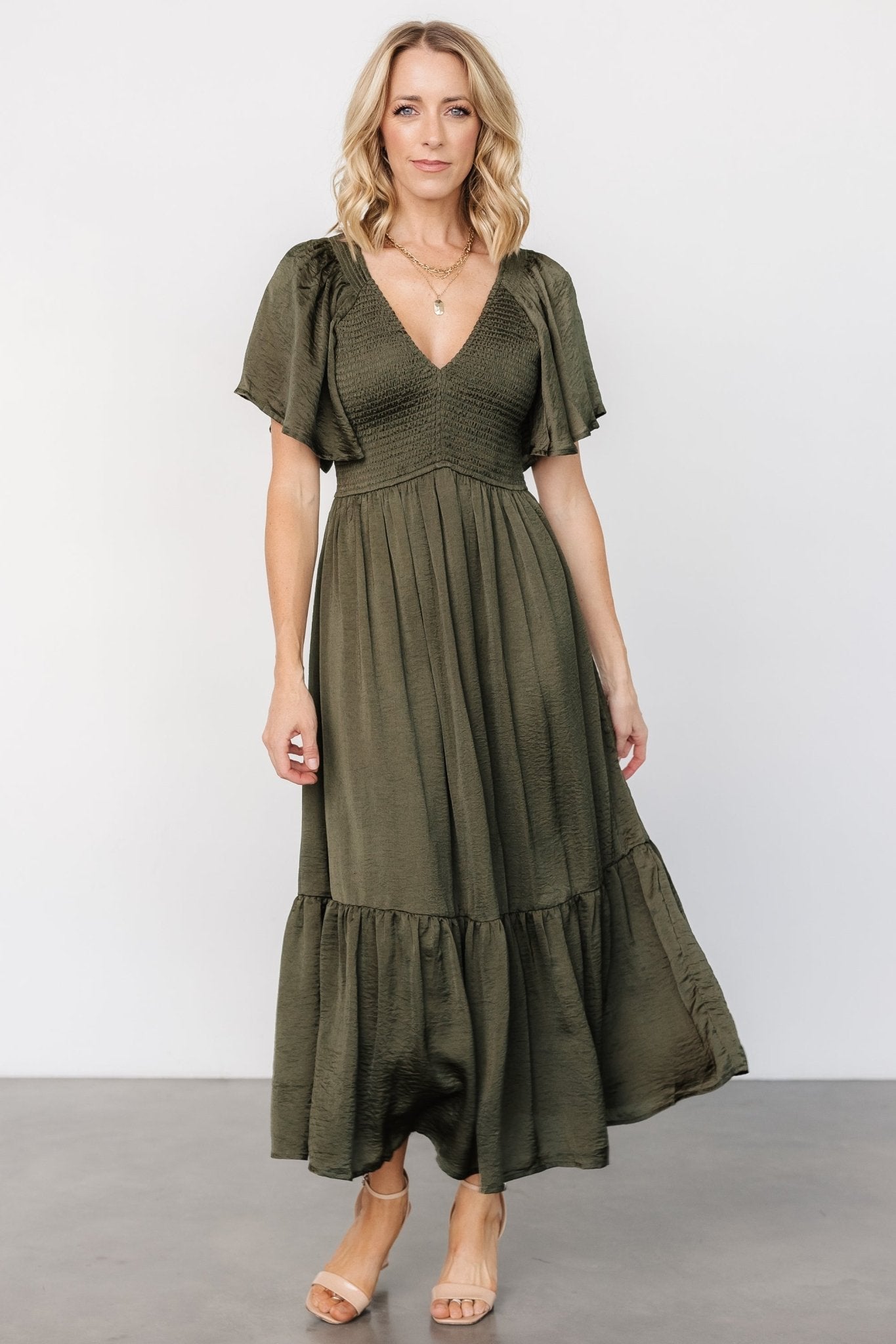 Lovell Smocked Midi Dress | Deep Olive - Baltic Born