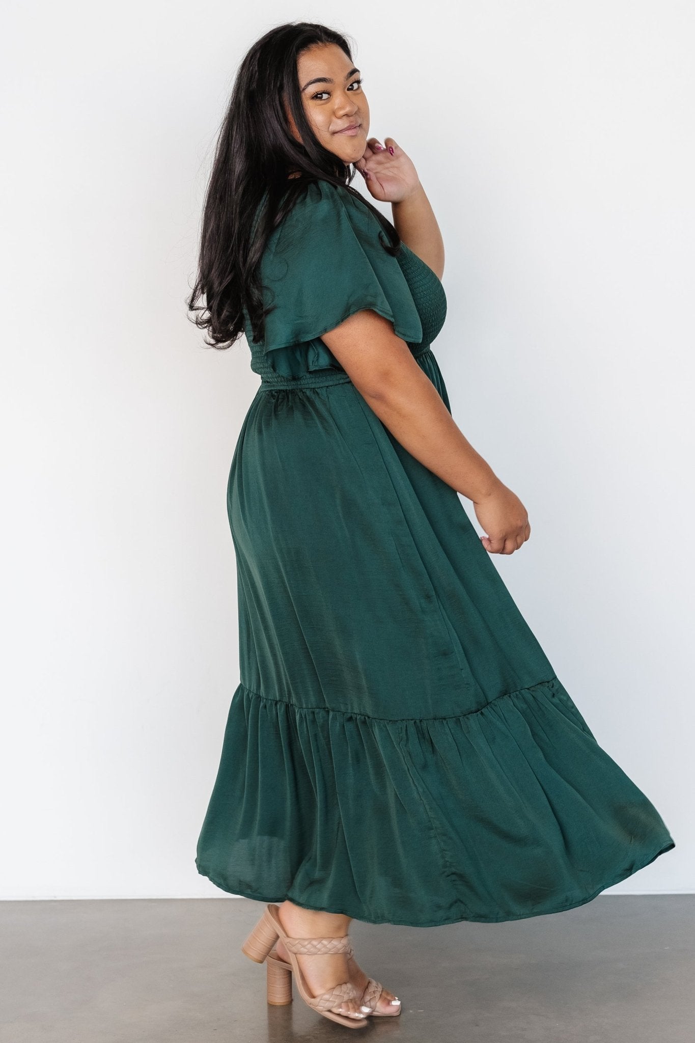 Baltic Born Womens Lovell Smocked Midi Dress | Emerald | Size: 2XL Baltic Born Womens Lovell Smocked Midi Dress | Emerald | Size: 2XL