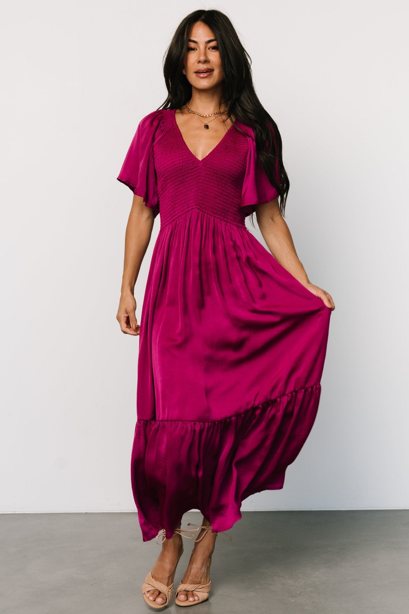 Lovell Smocked Midi Dress | Wine Berry - Baltic Born