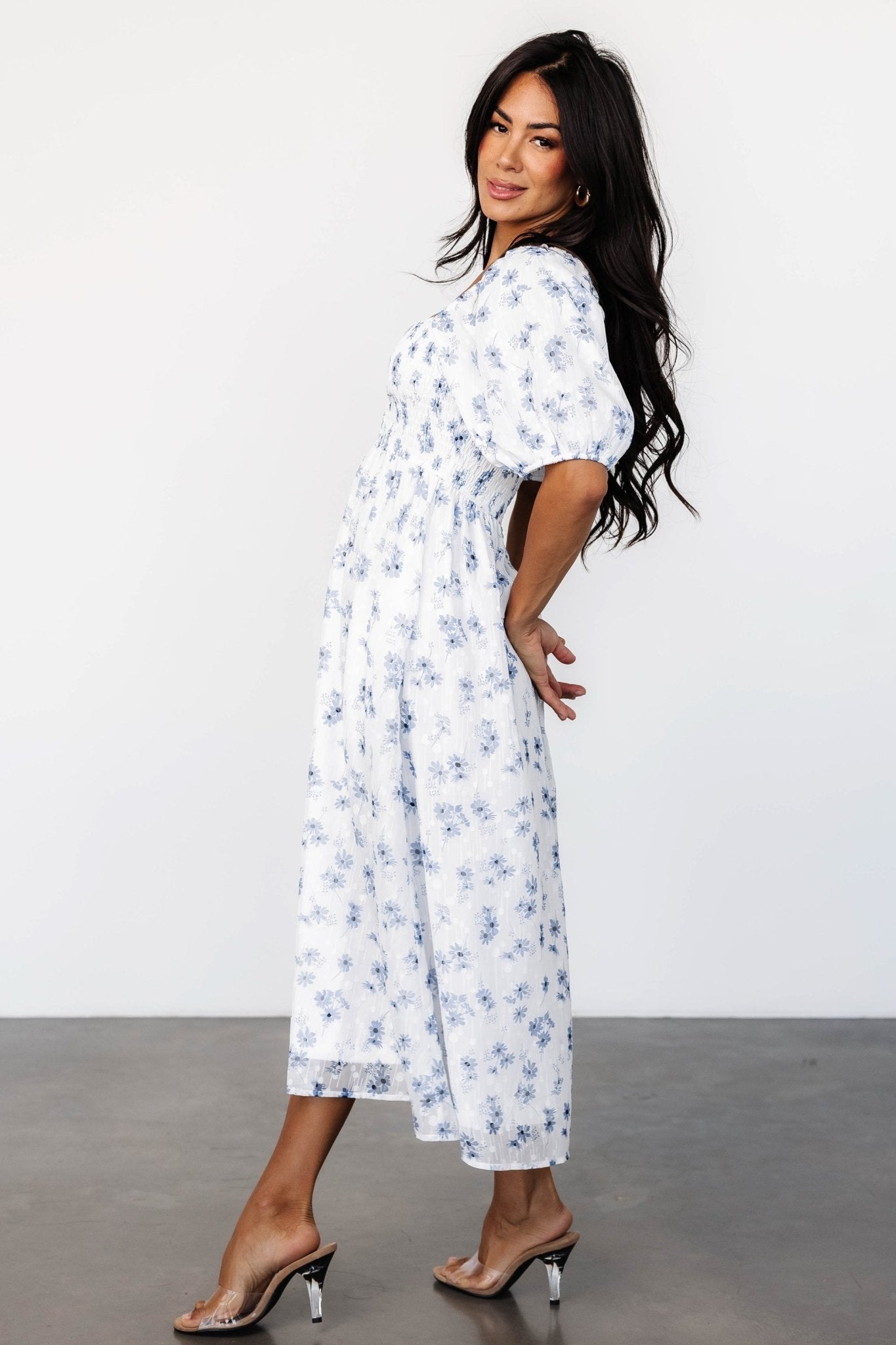 Luca Dress | White + Blue Floral - Baltic Born