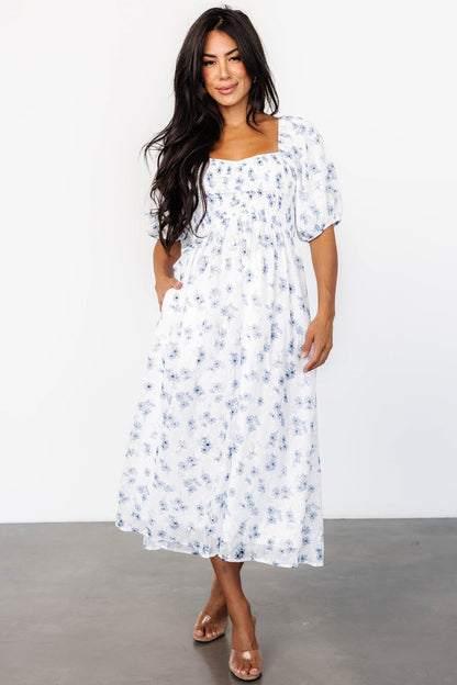 Luca Dress | White + Blue Floral - Baltic Born