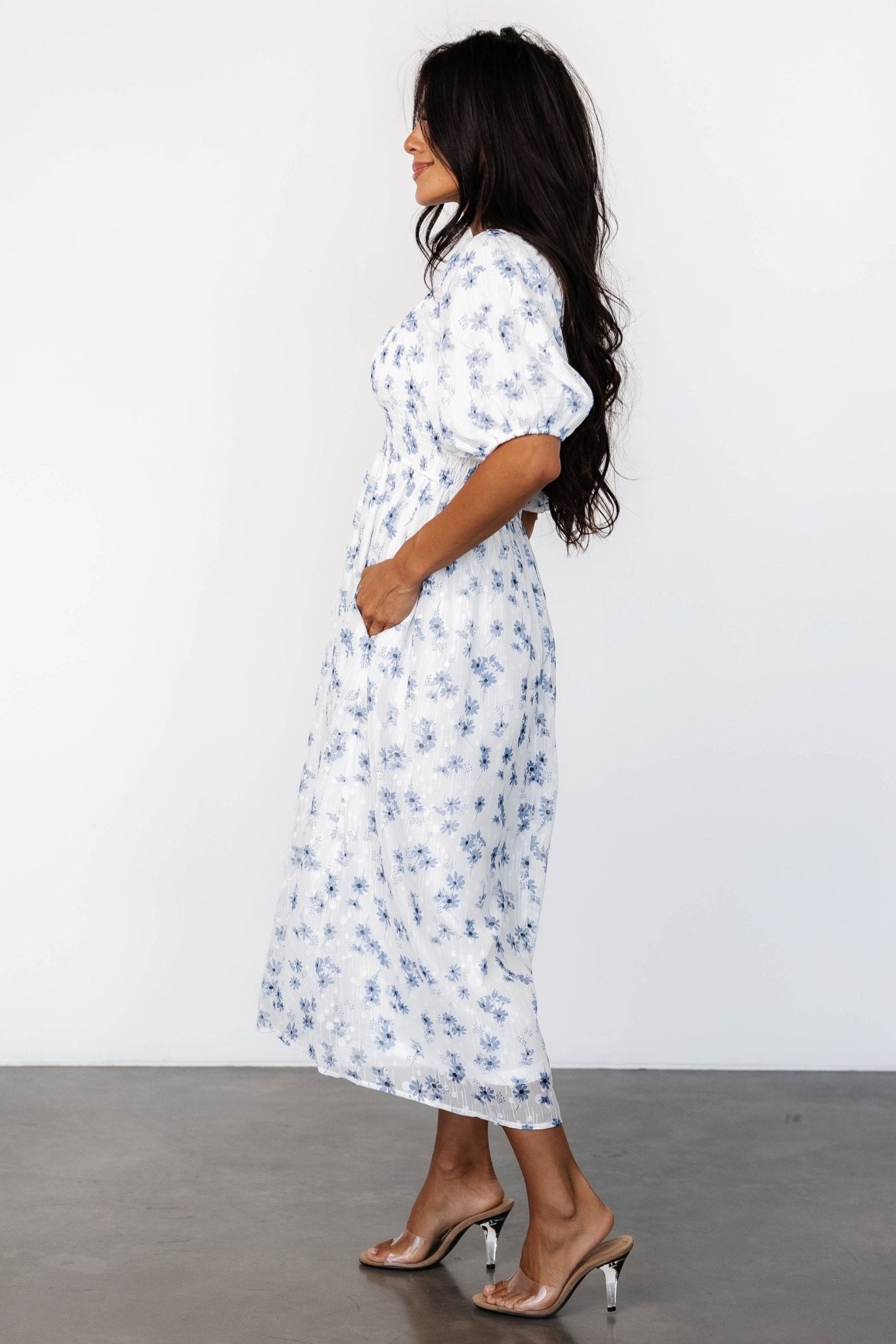 Luca Dress | White + Blue Floral - Baltic Born