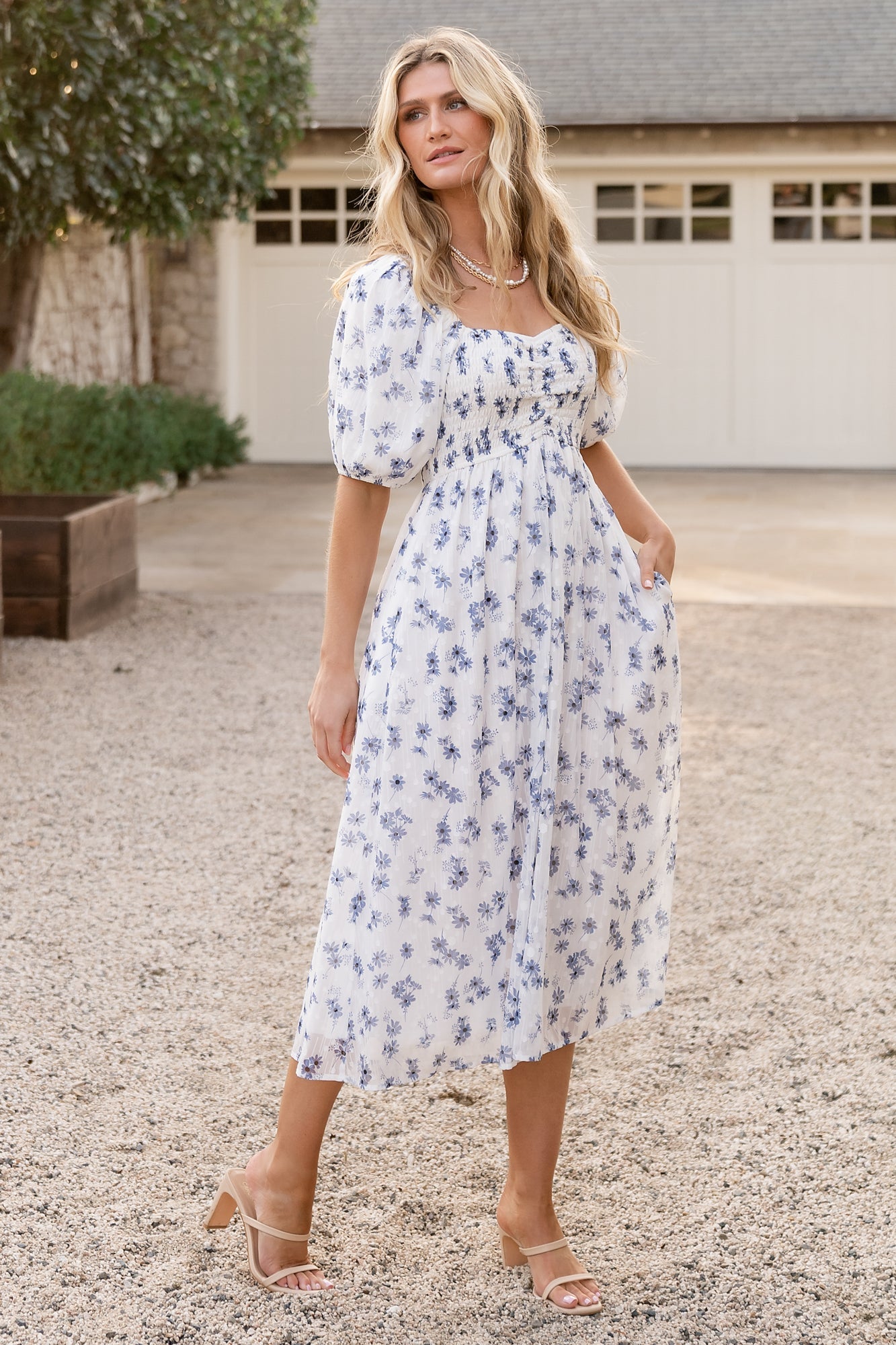 Baltic Born Womens Luca Dress | White + Blue Floral