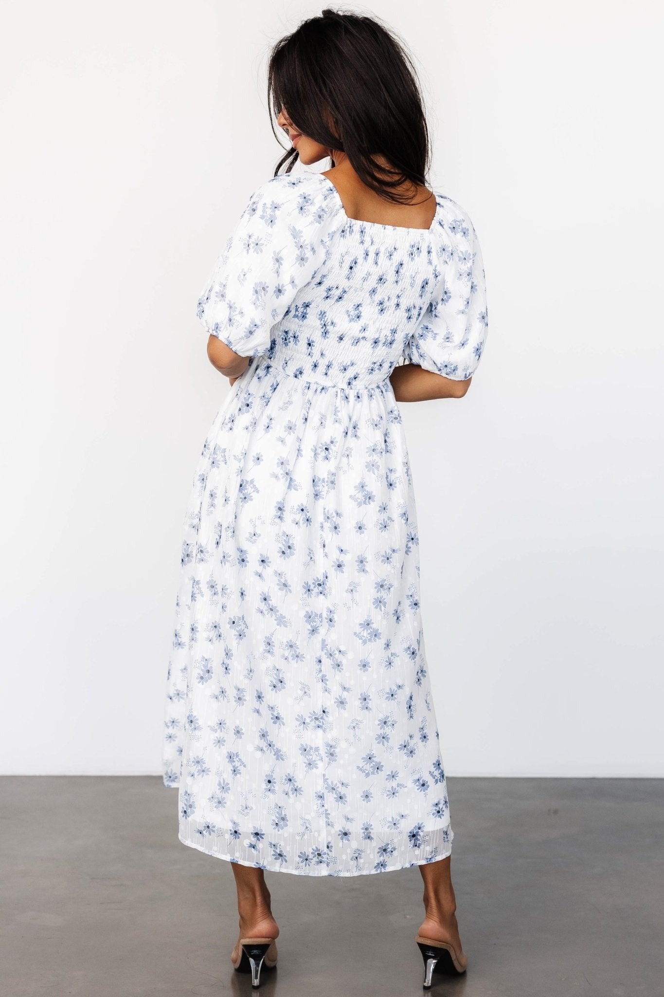 Luca Dress | White + Blue Floral - Baltic Born