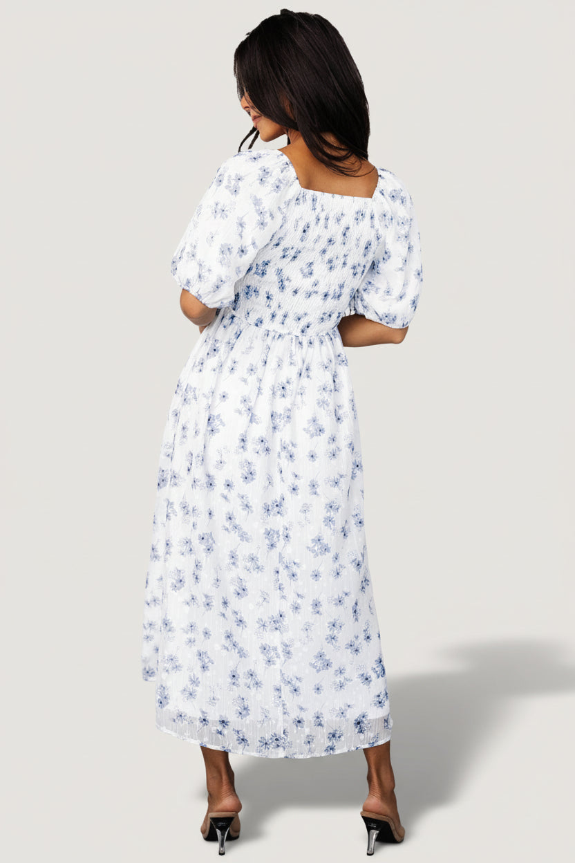 Luca Dress | White + Blue Floral