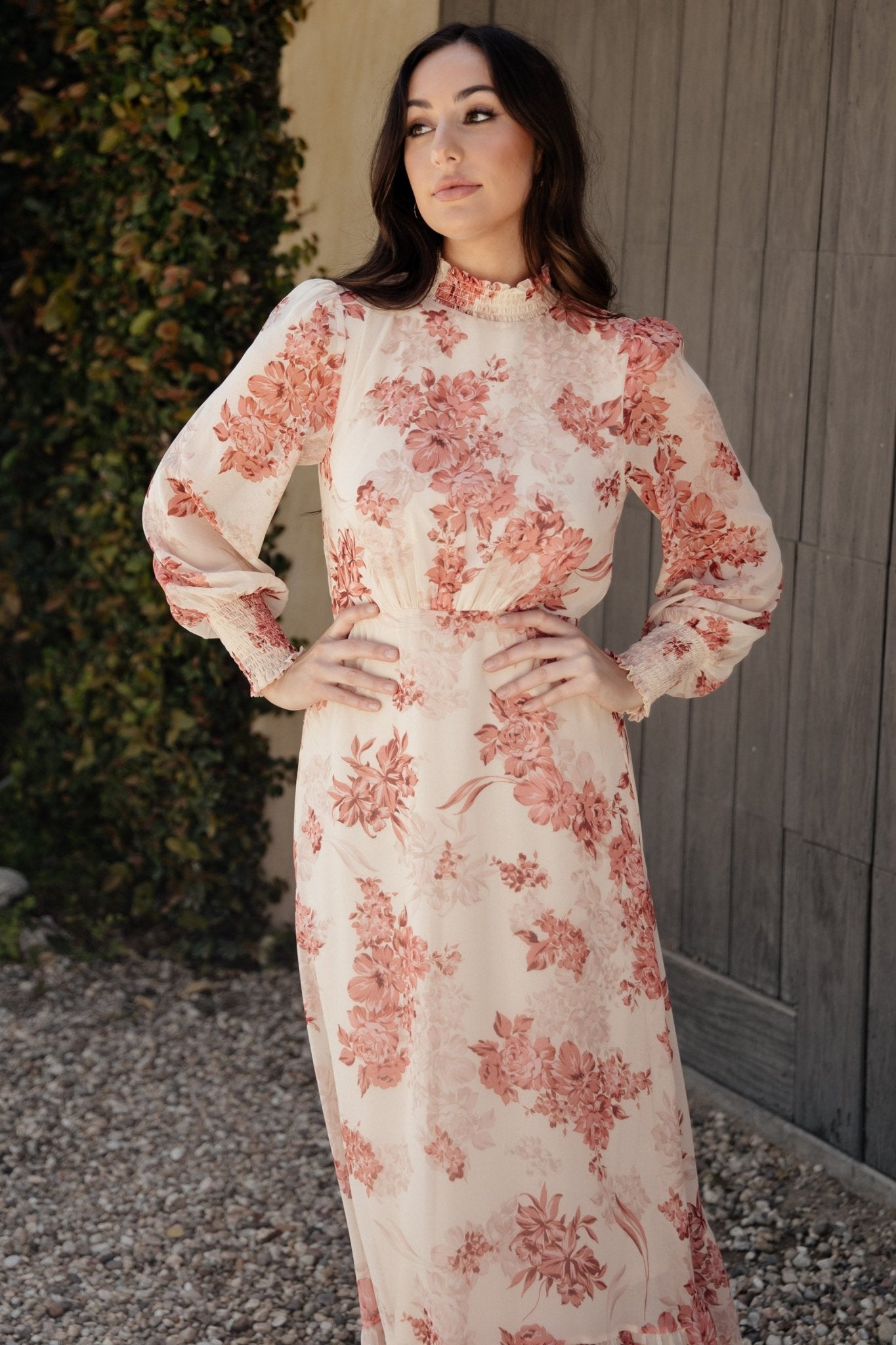 Luciana Maxi Dress - Beige & Rose Floral Maxi Luciana Maxi Dress - Beige & Rose Floral Maxi