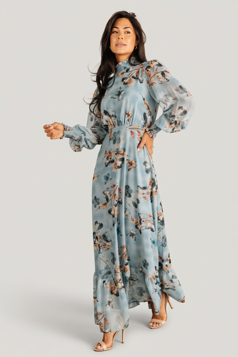 Luciana Maxi Dress | Cyan Blue Floral