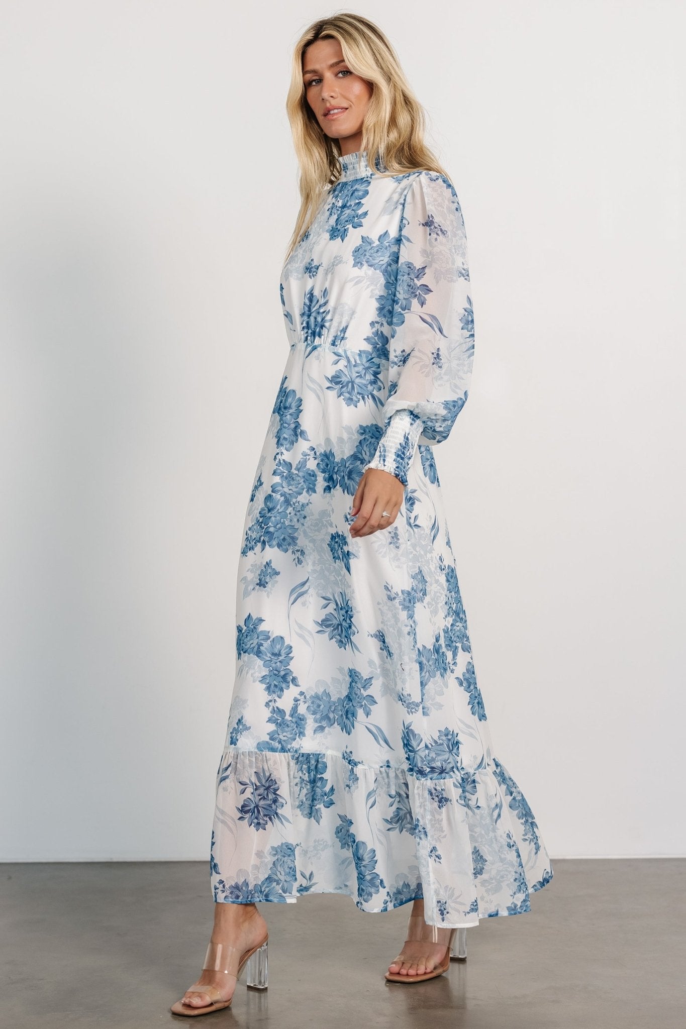 Luciana Maxi Dress | Off White + Blue - Baltic Born