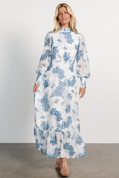 Luciana Maxi Dress | Off White + Blue - Baltic Born