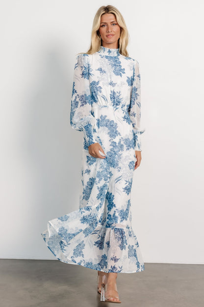 Luciana Maxi Dress | Off White + Blue - Baltic Born