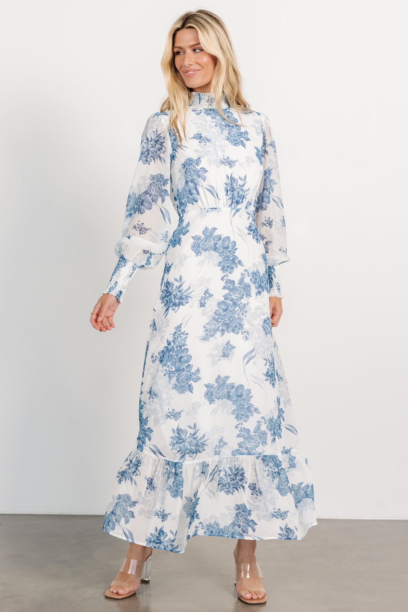 Luciana Maxi Dress | Off White + Blue - Baltic Born