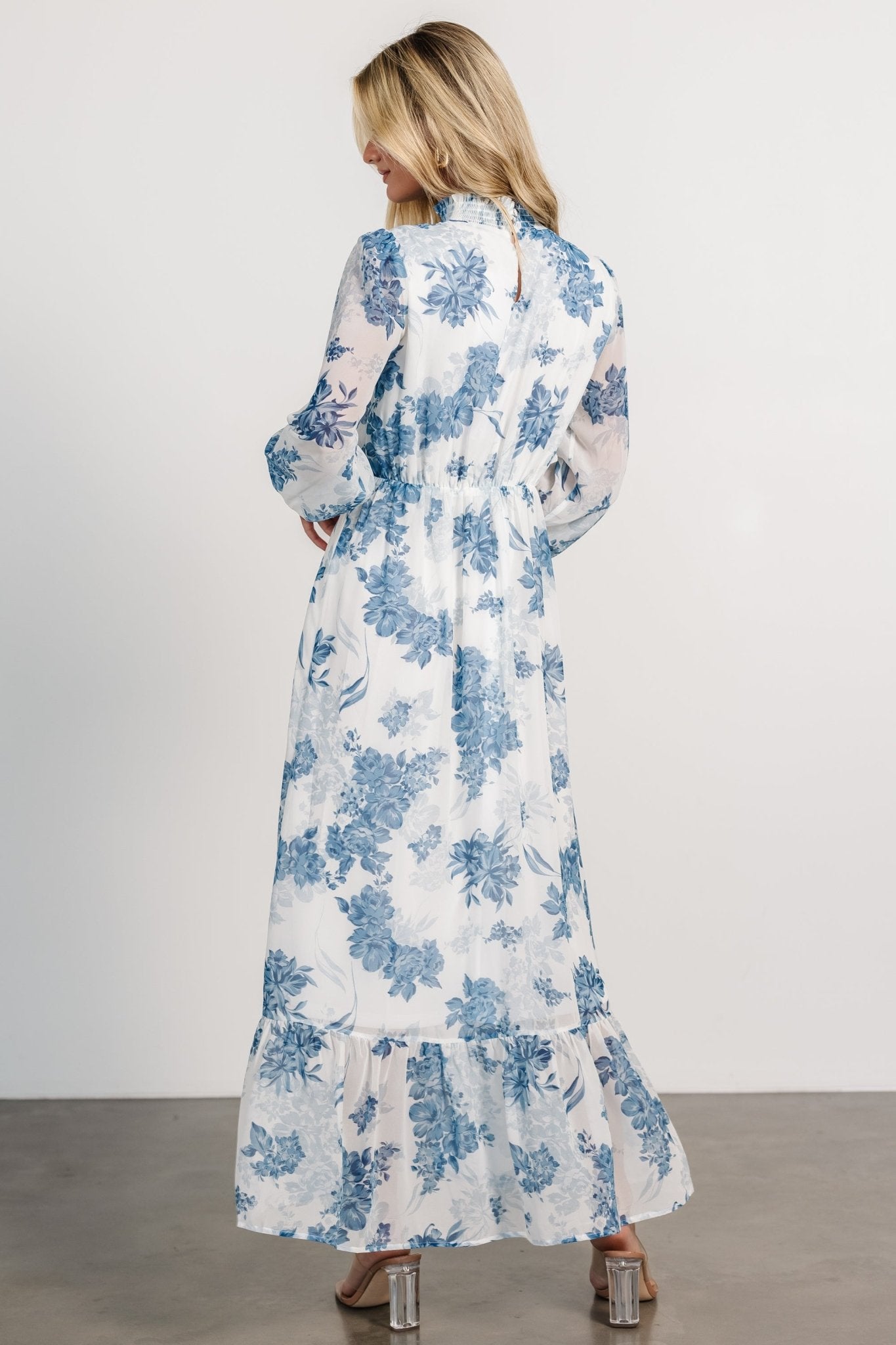 Luciana Maxi Dress | Off White + Blue - Baltic Born