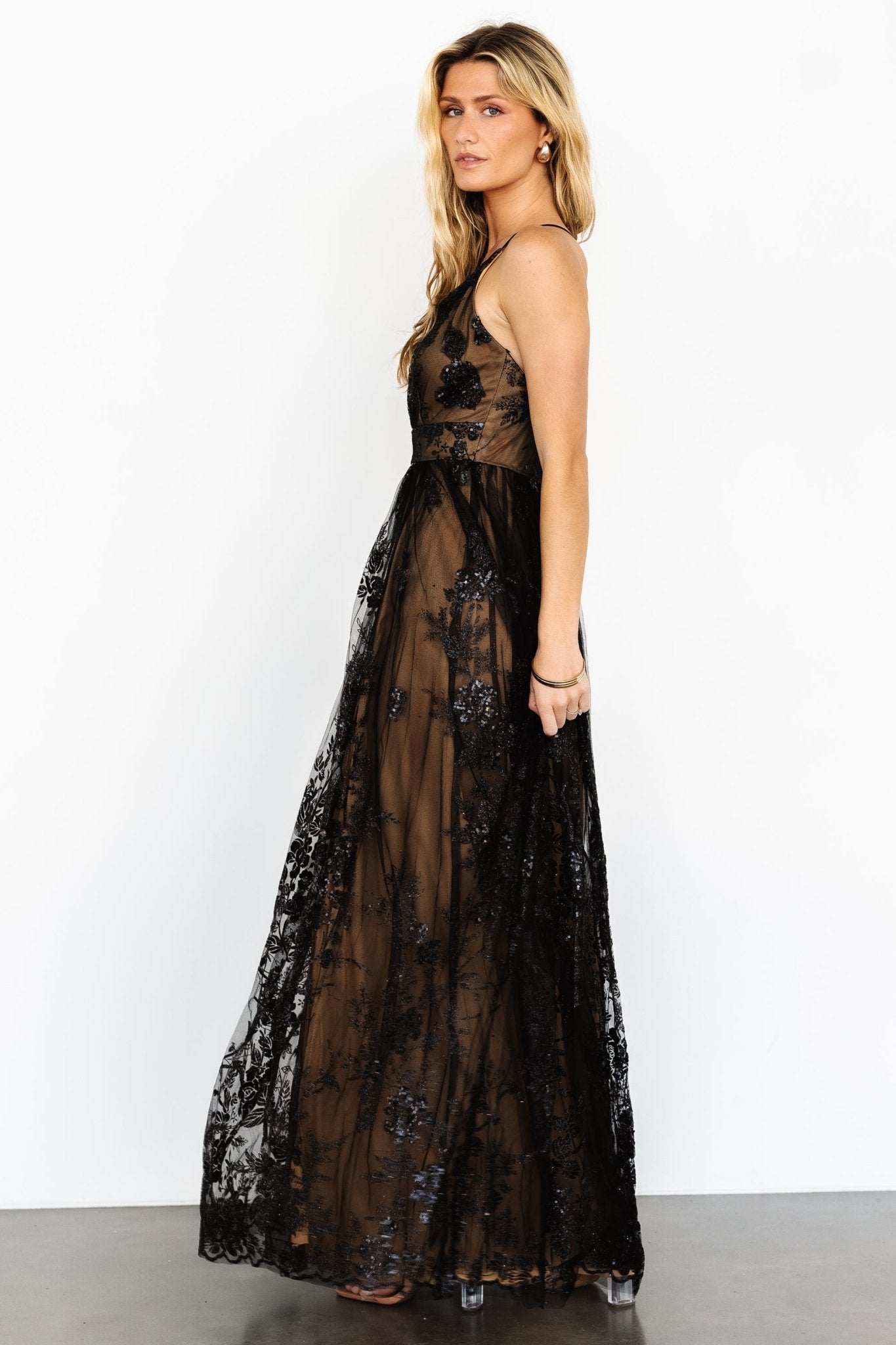 Lucienne Shimmer Maxi Gown | Black + Nude - Baltic Born