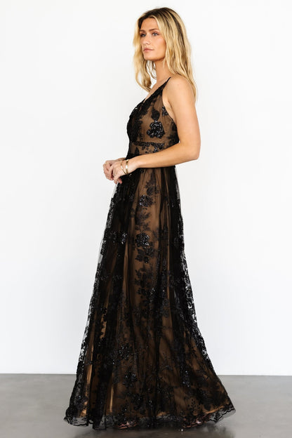 Lucienne Shimmer Maxi Gown | Black + Nude - Baltic Born