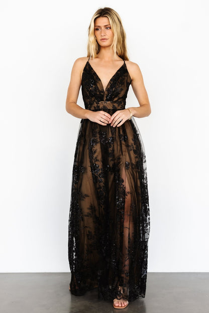 Lucienne Shimmer Maxi Gown | Black + Nude - Baltic Born