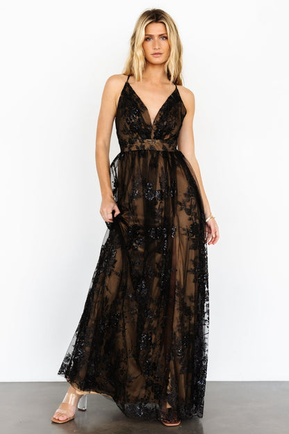 Lucienne Shimmer Maxi Gown | Black + Nude - Baltic Born