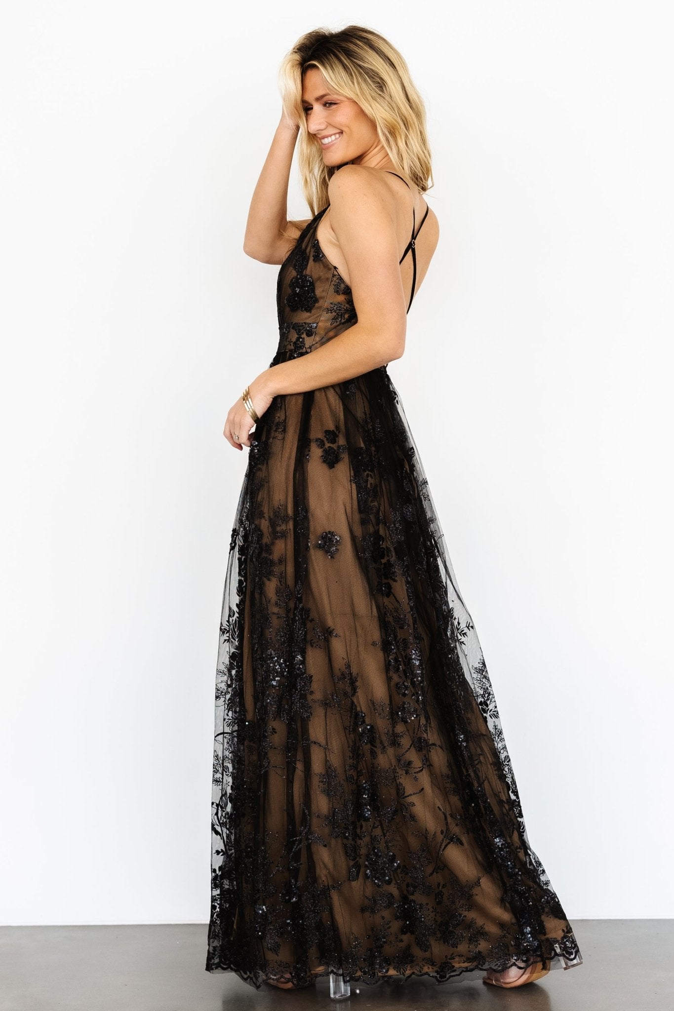 Lucienne Shimmer Maxi Gown | Black + Nude - Baltic Born