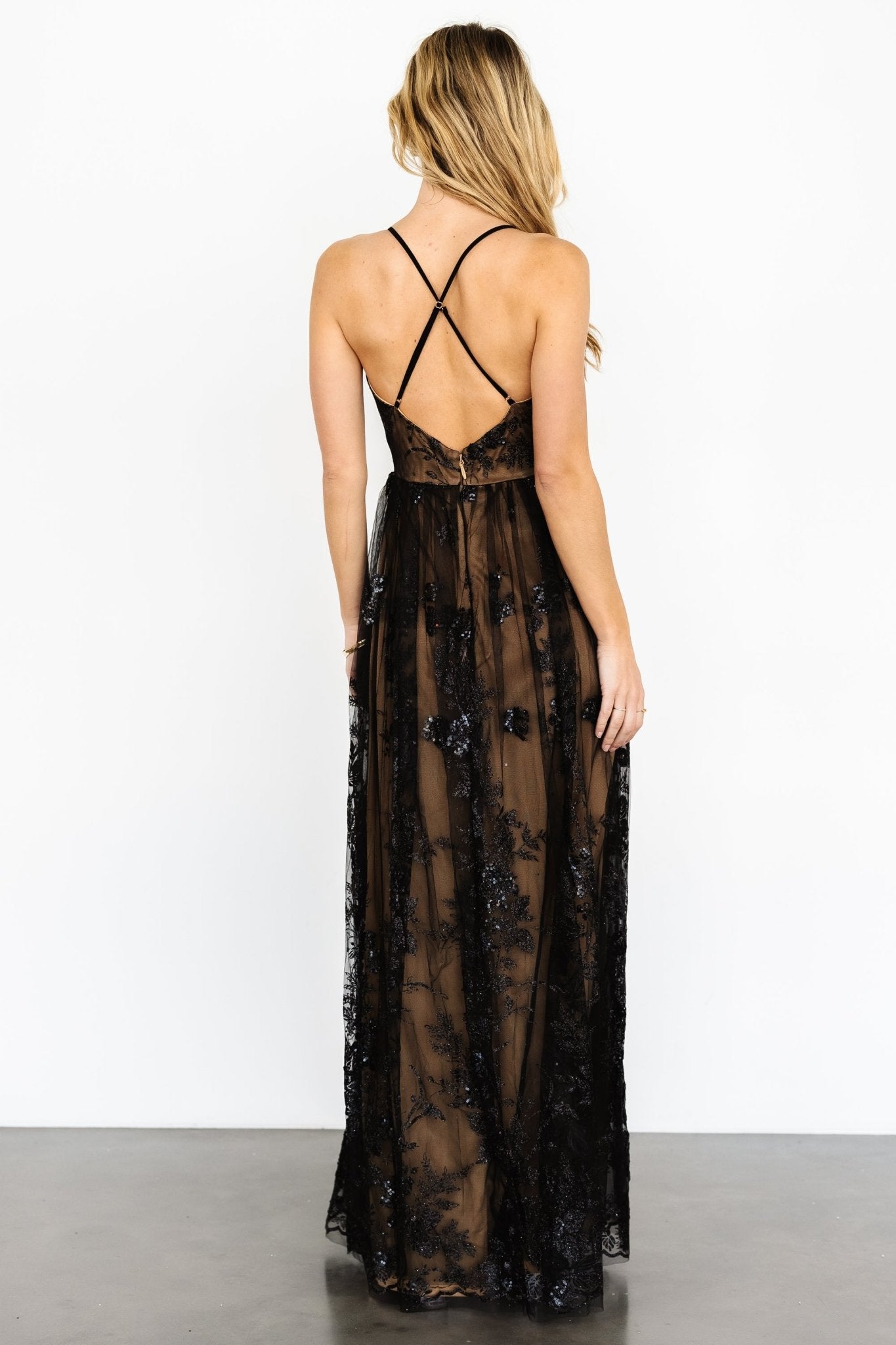 Lucienne Shimmer Maxi Gown | Black + Nude - Baltic Born