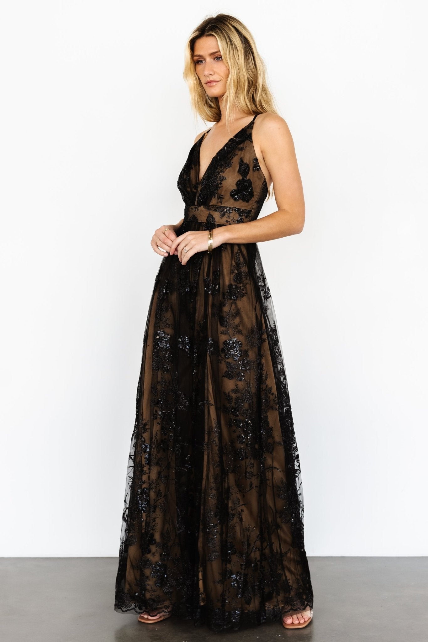 Lucienne Shimmer Maxi Gown | Black + Nude - Baltic Born