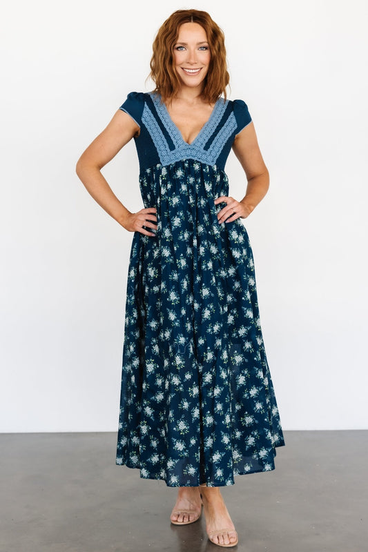 Lucille Maxi Dress | Dark Blue Floral - Baltic Born