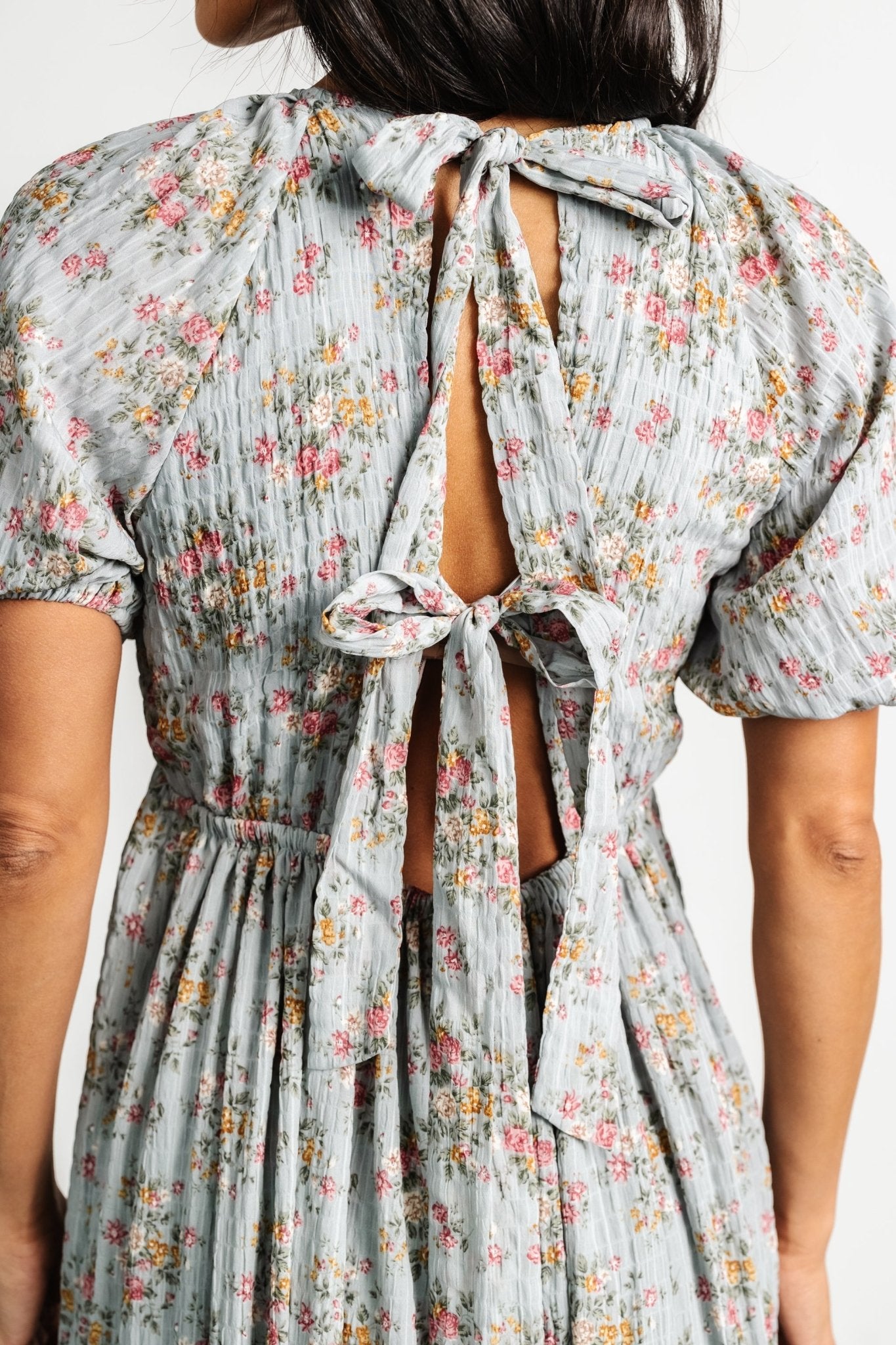 Lucinda Back Tie Dress | Dusty Blue Floral - Baltic Born