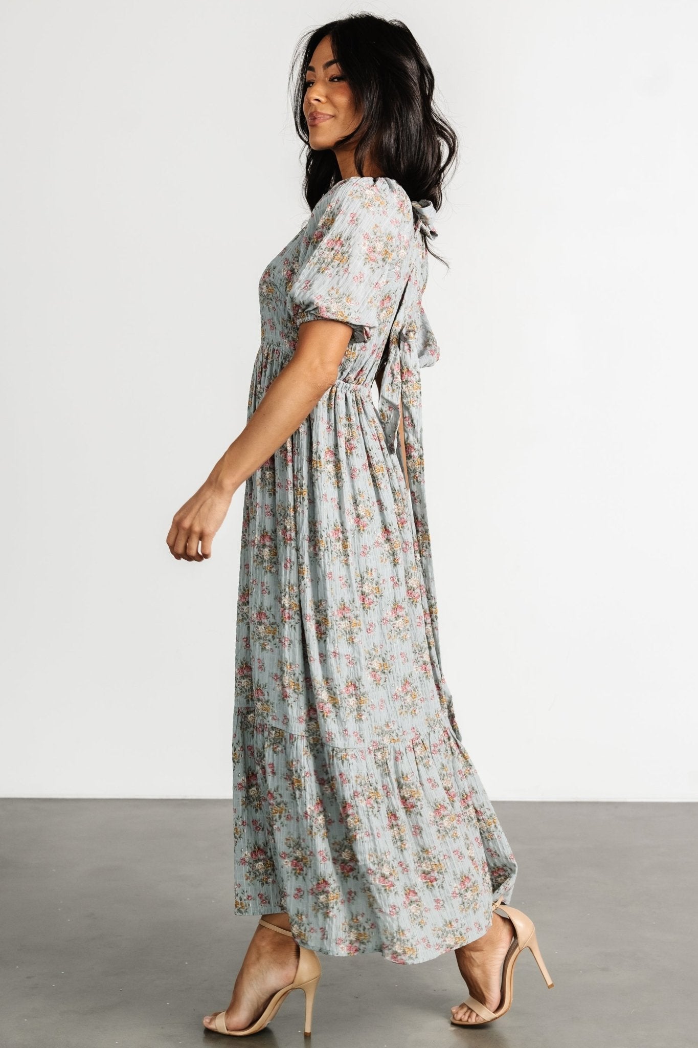 Lucinda Back Tie Dress | Dusty Blue Floral - Baltic Born