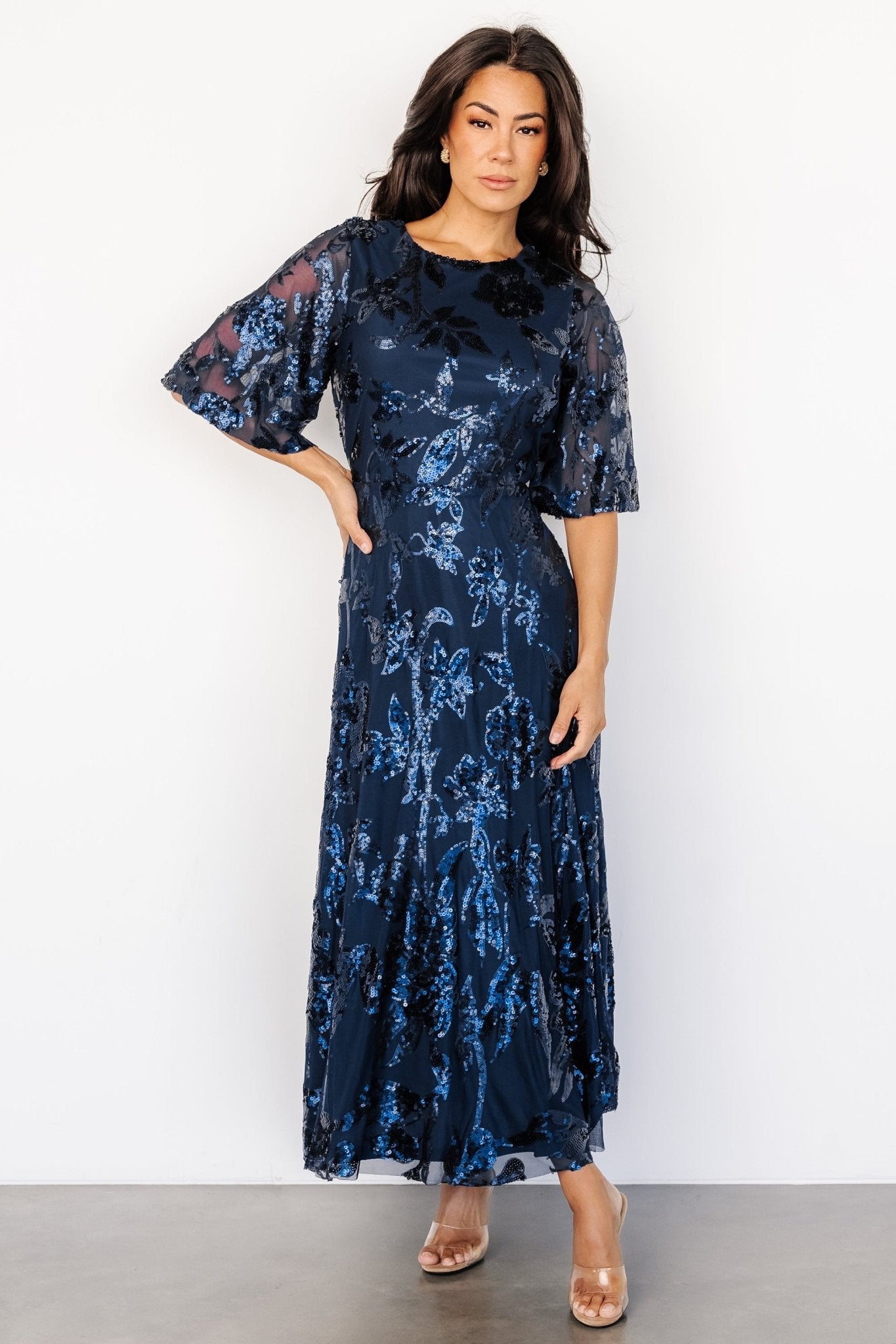 Lucy Sequin Tulle Maxi Navy Floral Sequins | Baltic Born M Lucy Sequin Tulle Maxi Navy Floral Sequins | Baltic Born M
