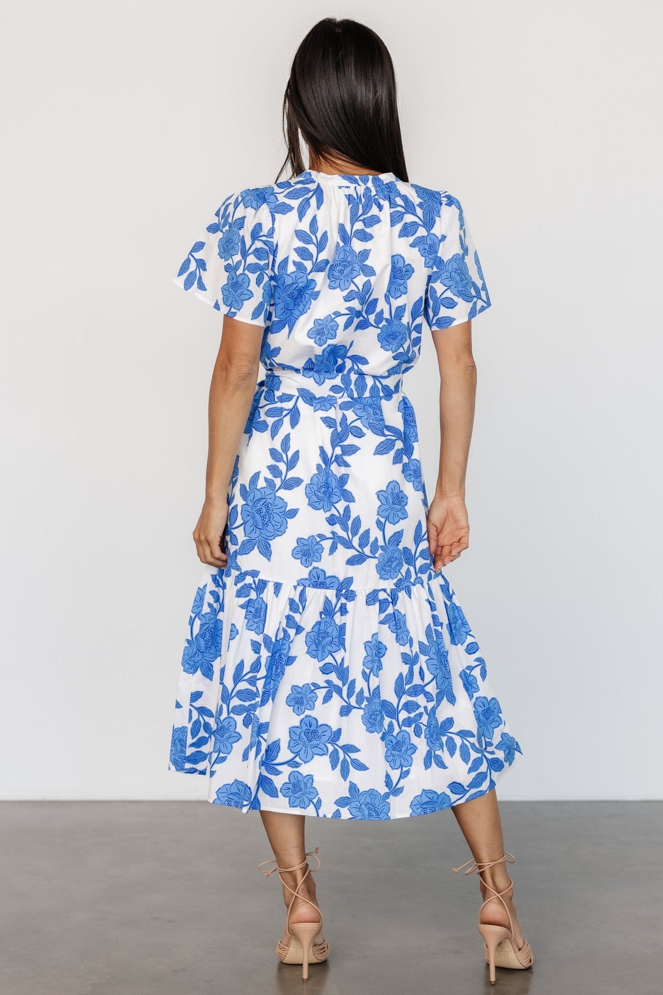 Lydie Button Midi Dress | White + Blue - Baltic Born