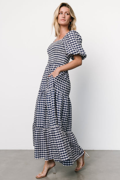 Lyndy Smocked Dress | Off White + Blue Gingham - Baltic Born